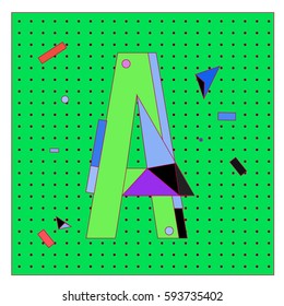 Vector Letter A Memphis style geometrical color outline latin font. Graphical decorative type