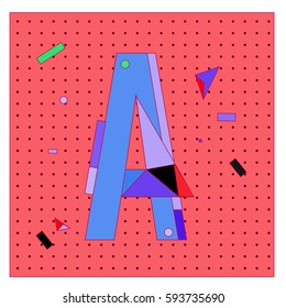 Vector Letter A Memphis style geometrical color outline latin font. Graphical decorative type