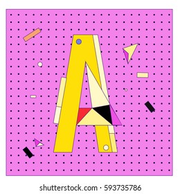 Vector Letter A Memphis style geometrical color outline latin font. Graphical decorative type