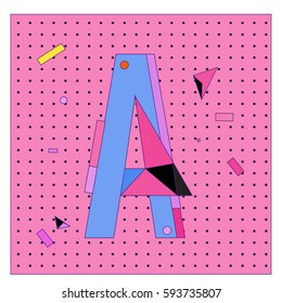 Vector Letter A Memphis style geometrical color outline latin font. Graphical decorative type