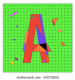 Vector Letter A Memphis style geometrical color outline latin font. Graphical decorative type