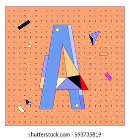 Vector Letter A Memphis style geometrical color outline latin font. Graphical decorative type