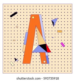 Vector Letter A Memphis style geometrical color outline latin font. Graphical decorative type