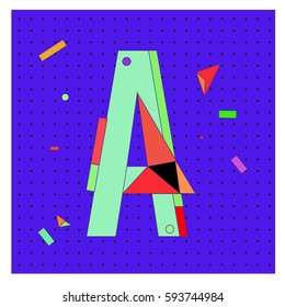 Vector Letter A Memphis style geometrical color outline latin font. Graphical decorative type