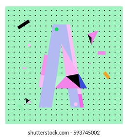 Vector Letter A Memphis style geometrical color outline latin font. Graphical decorative type