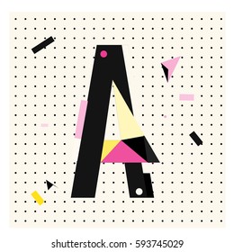 Vector Letter A Memphis style geometrical color outline latin font. Graphical decorative type
