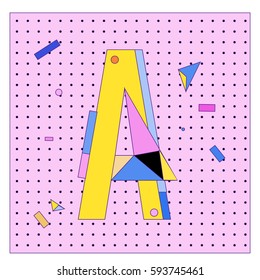 Vector Letter A Memphis style geometrical color outline latin font. Graphical decorative type