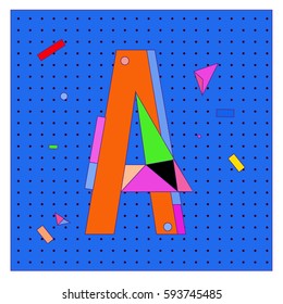 Vector Letter A Memphis style geometrical color outline latin font. Graphical decorative type