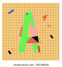 Vector Letter A Memphis style geometrical color outline latin font. Graphical decorative type