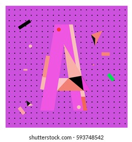 Vector Letter A Memphis style geometrical color outline latin font. Graphical decorative type