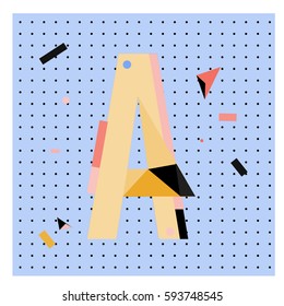 Vector Letter A Memphis style geometrical color outline latin font. Graphical decorative type