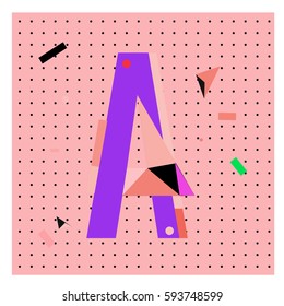 Vector Letter A Memphis style geometrical color outline latin font. Graphical decorative type