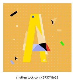 Vector Letter A Memphis style geometrical color outline latin font. Graphical decorative type