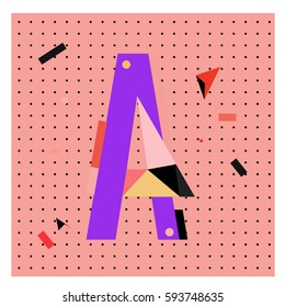 Vector Letter A Memphis style geometrical color outline latin font. Graphical decorative type