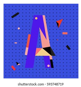 Vector Letter A Memphis style geometrical color outline latin font. Graphical decorative type