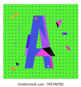 Vector Letter A Memphis style geometrical color outline latin font. Graphical decorative type