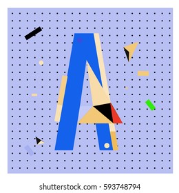 Vector Letter A Memphis style geometrical color outline latin font. Graphical decorative type