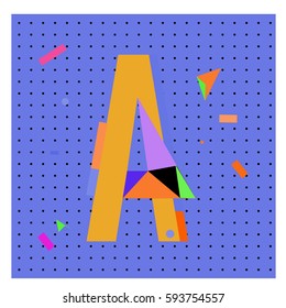 Vector Letter A Memphis style geometrical color outline latin font. Graphical decorative type