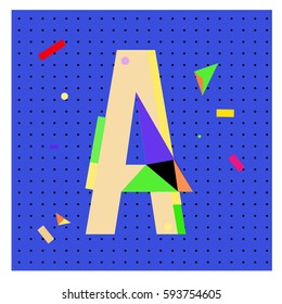 Vector Letter A Memphis style geometrical color outline latin font. Graphical decorative type
