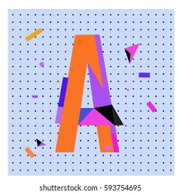 Vector Letter A Memphis style geometrical color outline latin font. Graphical decorative type
