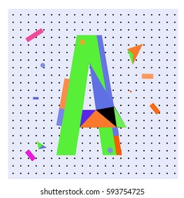 Vector Letter A Memphis style geometrical color outline latin font. Graphical decorative type