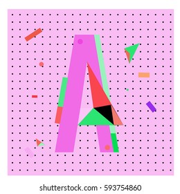Vector Letter A Memphis style geometrical color outline latin font. Graphical decorative type