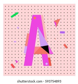 Vector Letter A Memphis style geometrical color outline latin font. Graphical decorative type