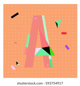 Vector Letter A Memphis style geometrical color outline latin font. Graphical decorative type