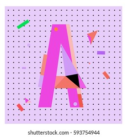 Vector Letter A Memphis style geometrical color outline latin font. Graphical decorative type