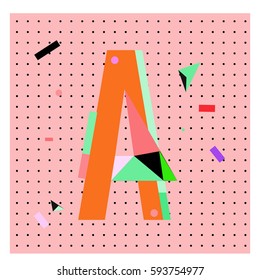 Vector Letter A Memphis style geometrical color outline latin font. Graphical decorative type
