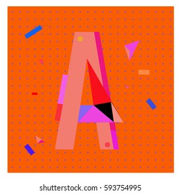 Vector Letter A Memphis style geometrical color outline latin font. Graphical decorative type