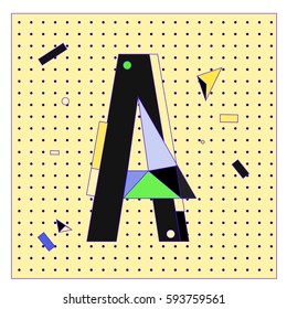 Vector Letter A Memphis style geometrical color outline latin font. Graphical decorative type