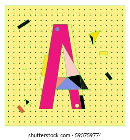 Vector Letter A Memphis style geometrical color outline latin font. Graphical decorative type