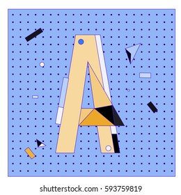 Vector Letter A Memphis style geometrical color outline latin font. Graphical decorative type