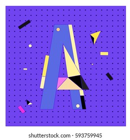 Vector Letter A Memphis style geometrical color outline latin font. Graphical decorative type