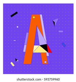 Vector Letter A Memphis style geometrical color outline latin font. Graphical decorative type