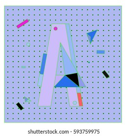 Vector Letter A Memphis style geometrical color outline latin font. Graphical decorative type