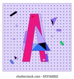 Vector Letter A Memphis style geometrical color outline latin font. Graphical decorative type