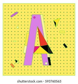 Vector Letter A Memphis style geometrical color outline latin font. Graphical decorative type