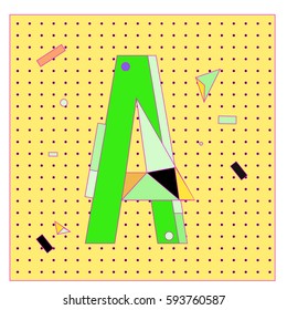 Vector Letter A Memphis style geometrical color outline latin font. Graphical decorative type