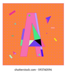 Vector Letter A Memphis style geometrical color outline latin font. Graphical decorative type