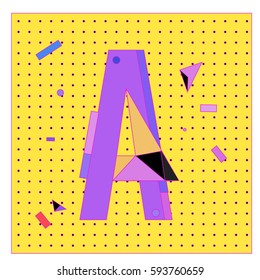 Vector Letter A Memphis style geometrical color outline latin font. Graphical decorative type
