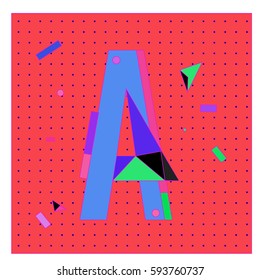 Vector Letter A Memphis style geometrical color outline latin font. Graphical decorative type