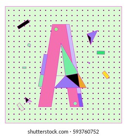 Vector Letter A Memphis style geometrical color outline latin font. Graphical decorative type