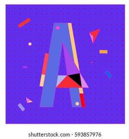 Vector Letter A Memphis style geometrical color outline latin font. Graphical decorative type
