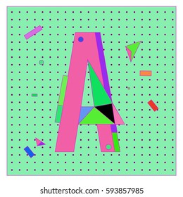 Vector Letter A Memphis style geometrical color outline latin font. Graphical decorative type