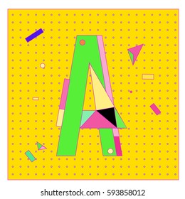 Vector Letter A Memphis style geometrical color outline latin font. Graphical decorative type