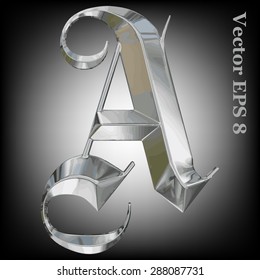Letra vectorial A del alfabeto gótico metálico. Colección de tipos de letra de metal en mayúsculas. EPS 8