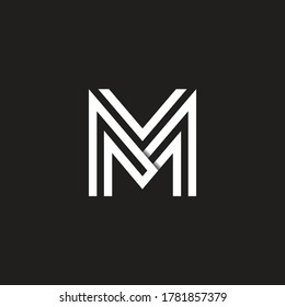 Vector Letter MM uppercase minimalist art monogram. Creative Maze vector linear for Title, Header, Lettering, Logo. Labyrinth Line art style on black background. Modern Design.