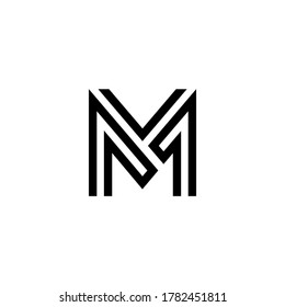 Vector Letter mm uppercase minimalist art monogram. Creative Maze vector linear for Title, Header, Lettering, Logo. Labyrinth Line art style on white background. Modern Design.